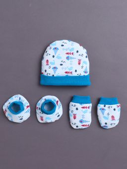 Bumzee - Blue Boys Cotton Cap Mitten and Bootie Set