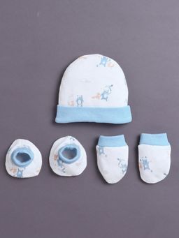 Bumzee - White Boys Cotton Cap Mitten and Bootie Set