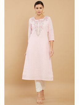 Soch - Women Pink Cotton Embroidery Kurta