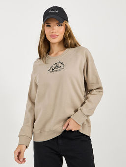 Styli - Women Regular Fit Printed Beige Sweatshirt
