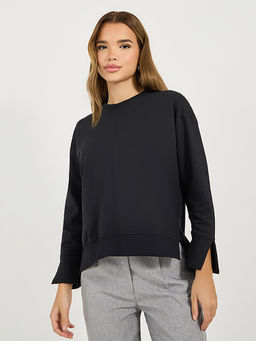 Styli - Women Regular Fit Full Sleeves Black Sweatshirt