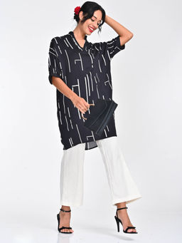 Saltpetre - Women Cedar Print Black Top With White Wide Leg Pant (Set of 2)