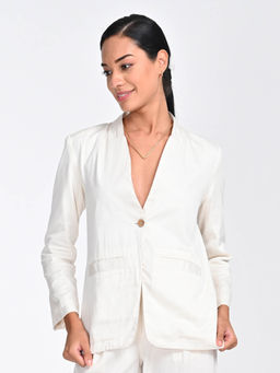 Saltpetre - Women Modal White Solid No Lapel Blazer