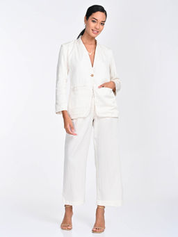 Saltpetre - Women Solid White No Lapel Co-Ord (Set of 2)
