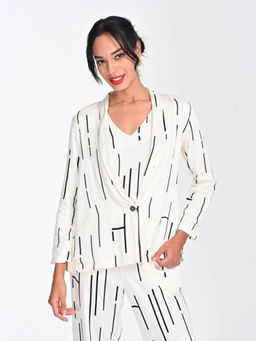 Saltpetre - Women Modal White Cedar Print Shawl Collar Blazer