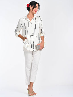 Saltpetre - Women White Cedar Print Full Sleeves Shirt With Pant (Set of 2)