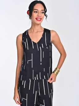 Saltpetre - Women Modal Black Cedar Print V-Neck Sleeveless Top