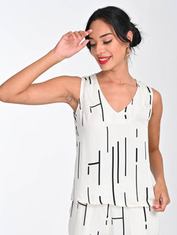 Saltpetre - Women Modal White Cedar Print V-Neck Sleeveless Top