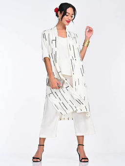 Saltpetre - Women White Cedar Print Draped Neck Shrug With Top And Pant (Set of 3)