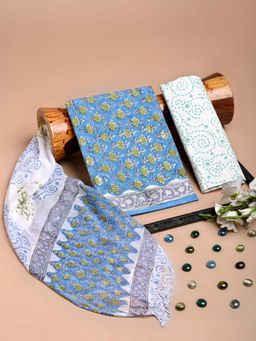 HANDME - Elegant Handloom Cotton Block Premium Dress Material (Set of 3)