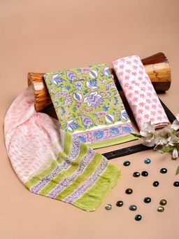HANDME - Eco-Friendly Hand Block Premium Cotton Dress Material (Set of 3)