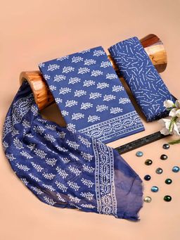 HANDME - Handcrafted Botanical Block Premium Cotton Dress Material (Set of 3)