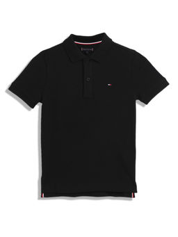 Tommy Hilfiger - Boys Casual Black Solid Polo T-Shirt