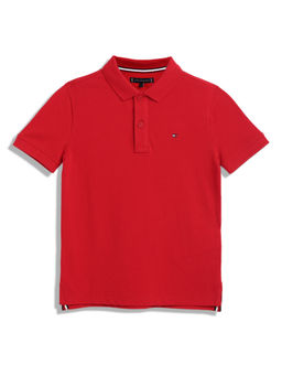 Tommy Hilfiger - Boys Casual Red Solid Polo T-Shirt