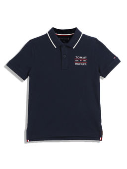 Tommy Hilfiger - Boys Casual Navy Blue Solid Polo T-Shirt