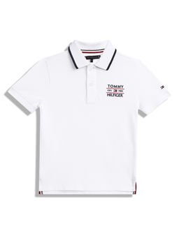 Tommy Hilfiger - Boys Casual White Solid Polo T-Shirt