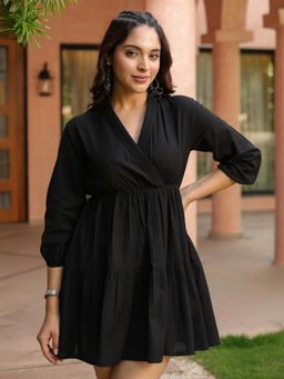 Rain & Rainbow - Women Black Fit and Flare Dress