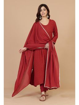 Tjori - Maroon Cotton Dupatta with Gota Lace Detailing