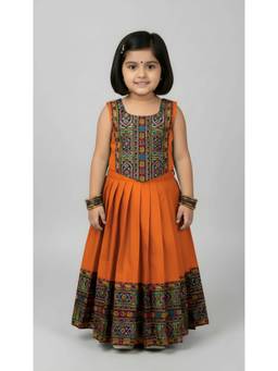 FELIZ THE DESIGNER STUDIO - Girls Regular Fit Jacquard Orange Choli With Lehenga
