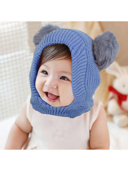 Baby Moo - Blue Adorable Pom Pom Knitted Beanie Woollen Cap
