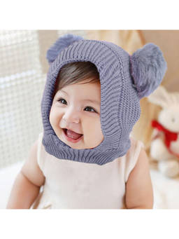 Baby Moo - Grey Adorable Pom Pom Knitted Beanie Woollen Cap