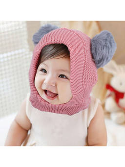 Baby Moo - Pink Adorable Pom Pom Knitted Beanie Woollen Cap