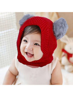 Baby Moo - Red Adorable Pom Pom Knitted Beanie Woollen Cap