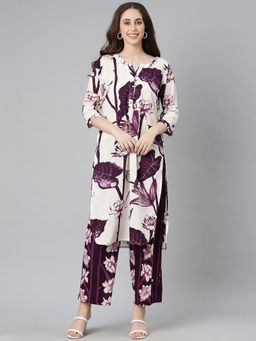 NEERU'S - Purple Printed Straight Kurta & Pant (Set of 2)