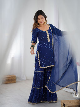Rangpur - Mid Night Blue Kurta with Sharara & Dupatta (Set of 3)