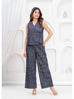 Zolo Label - Denim Cotton Embroidered Waist Coat Co-Ord (Set of 2)