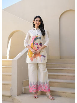 Zolo Label - Whispering Beauty Cotton Printed White Co-Ord (Set of 2)