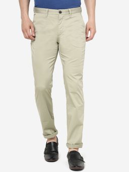 JadeBlue - Men's 100% Cotton Solid Cream Slim Fit Casual Trouser