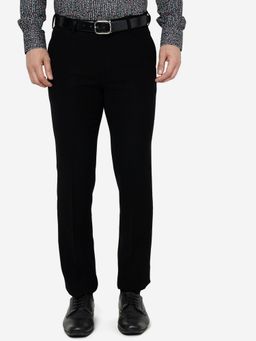 JB Studio - Men's Terry Rayon Solid Black Slim Fit Formal Trouser