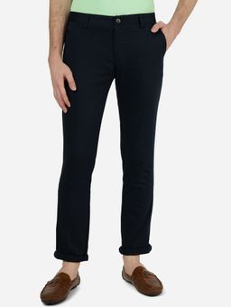 Greenfibre - Men's 100% Cotton Solid Blue Super Slim Fit Casual Trouser