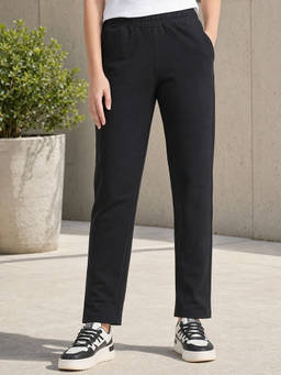 Nobero - Womens Black Solid Regular Fit Pant