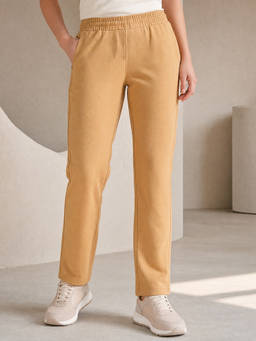 Nobero - Womens Beige Solid Regular Fit Pant