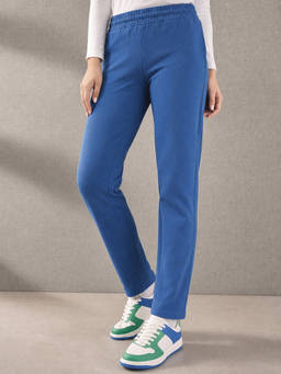Nobero - Womens Blue Solid Regular Fit Pant