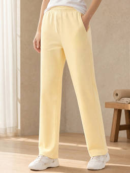 Nobero - Women Yellow Solid Straight Fit Pants