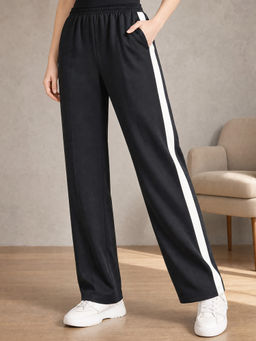 Nobero - Womens Black Cotton Flared Terry Pant