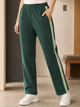 Nobero - Womens Green Cotton Flared Terry Pant
