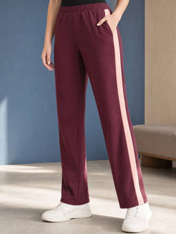Nobero - Womens Maroon Cotton Flared Terry Pant