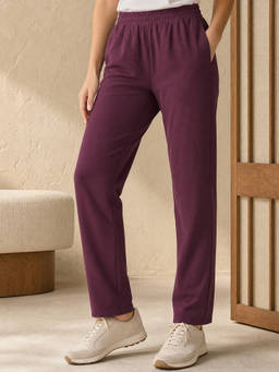 Nobero - Purple Women Regular Fit Pure Cotton Solid Pant
