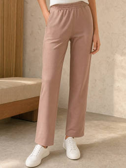 Nobero - Brown Women Straight Fit Pure Cotton Solid Pant