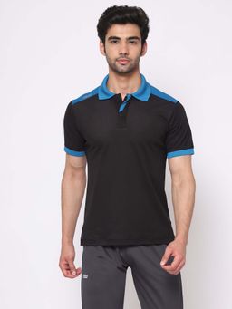 Dida - Men Stretchable Athletic-Fit Regular Sports Black Polo T-Shirt