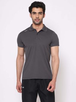Dida - Men Athletic Dry-Fit Regular Training Sports Grey Polo T-Shirt