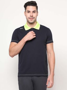 Dida - Men Athletic Dry-Fit Regular Training Sports Navy Blue Polo T-Shirt