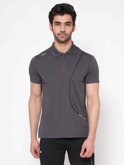 Dida - Men Stretchable Athletic Dry-Fit Regular Sports Grey Polo T-Shirt