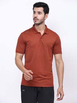 Dida - Men Classic Sporty Regular Fit Activewear Rust Polo T-Shirt