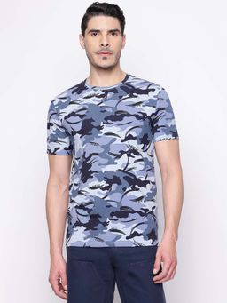 Guess - Men Blue Printed Crew Neck T-Shirt