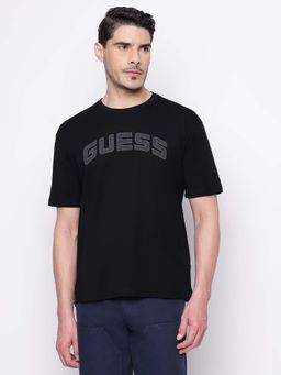 Guess - Men Black Typography Crew Neck T-Shirt